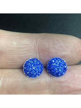 8332 Sterling signed ATI 925 CH Blue Crystal pave stud earrings